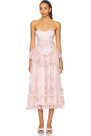 For Love & Lemons Emmeline Embroidery Midi Dress in .