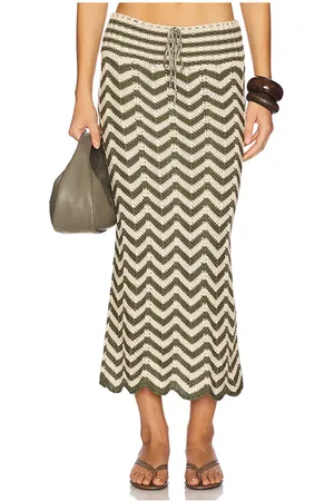Agua Bendita JUPE MIDI MIRA in Olive,Beige.