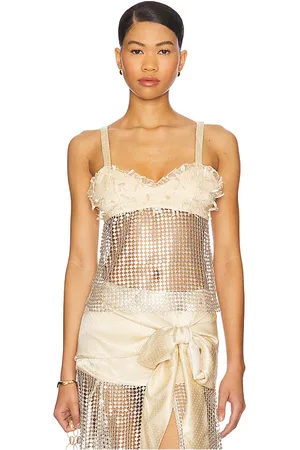 SIEDRES Locean Top in Cream,Metallic Silver.