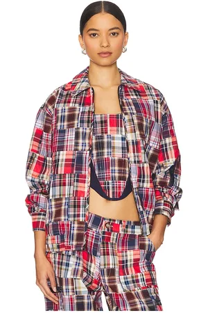 DANIELLE GUIZIO Kian Patchwork Bomber in Blue,Red.
