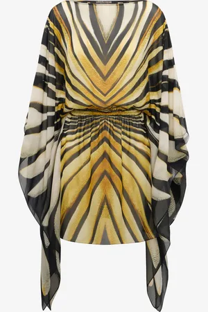 Roberto Cavalli Ray Of Gold Print Chiffon Short Caftan - Female Blouses Et Tops 38