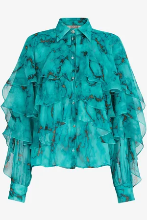 Roberto Cavalli Chemisier À Volants Et Imprimé Marbre - Female Blouses Et Tops 38