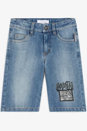 Roberto Cavalli Short En Jean À Imprimé Animalier Patchwork - Male Prêt-à-porter 04a