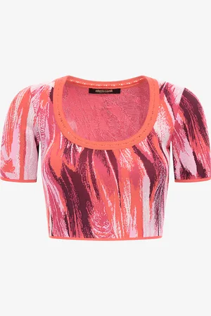 Roberto Cavalli Plumage Print Knitwear Top - Female Blouses Et Tops S
