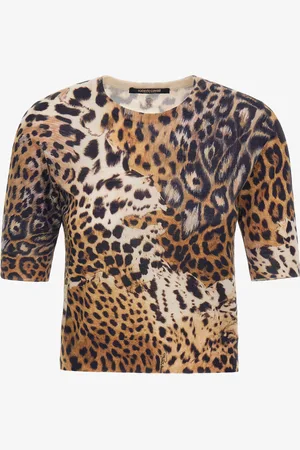 Roberto Cavalli Malachite Print Short Sleeve Knit - Female Blouses Et Tops Xs