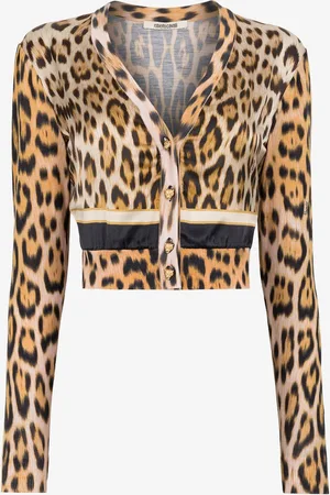 Roberto Cavalli Cardigan Court En Laine À Imprimé Jaguar - Female Prêt-à-porter 40