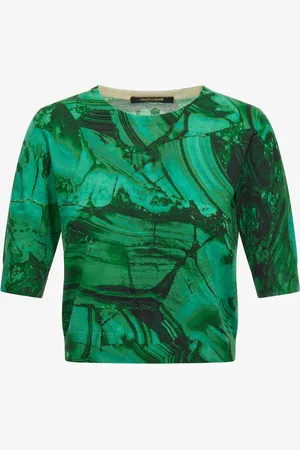 Roberto Cavalli Malachite Print Short Sleeve Knit - Female Blouses Et Tops Xs