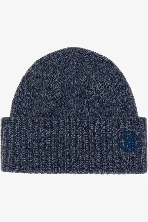 Roberto Cavalli Bonnet En Cachemire Bleu Bonnet Avec Monogram Rc - Chapeaux Et Gants Unica
