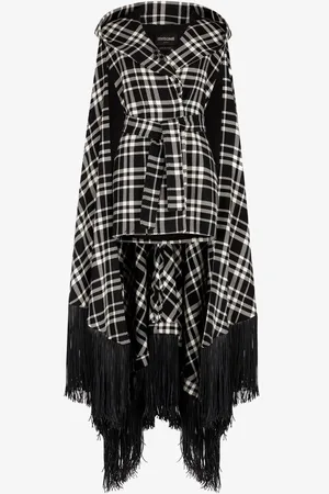 Roberto Cavalli Cape À Capuche Et Carreaux Bordée De Franges - Female Prêt-à-porter 40