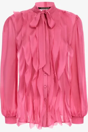 Roberto Cavalli Chemise Rose En Soie Avec Volants Et Nœud Lavallière - Female Blouses Et Tops 38