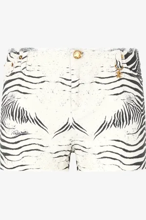 Roberto Cavalli Short Effrangé À Imprimé White Tigresse - Female Denim 38