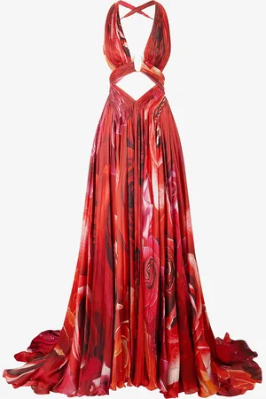 Roberto Cavalli Robe Longue À Imprimé Roses Et Découpe - Female Robes 40