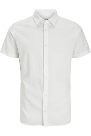 JACK & JONES Chemise Coton Mélangé Avec Manches Courtes Et Col Italien Blanche - Blanche
