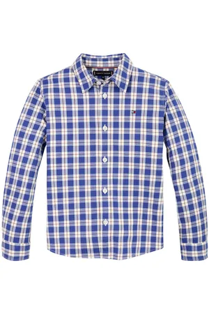 Tommy Hilfiger Chemise Junior Garçon Coton Avec Manches Longues Et Col Français Bleue Vichy - Bleue