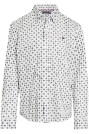 Tommy Hilfiger Chemise Junior Garçon Coton Biologique Avec Manches Longues Et Col Américain Blanche - Blanche