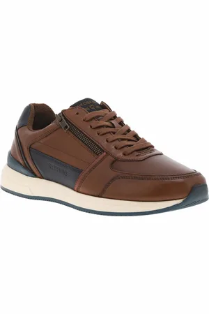Redskins Sneakers En Cuir Cognac Et à Lacets Et Zip Latéral - Cognac