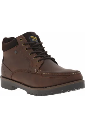 JACK & JONES Bottines En Cuir Marron à Talon Décroché Bas Et à Lacets Ronds - Marron