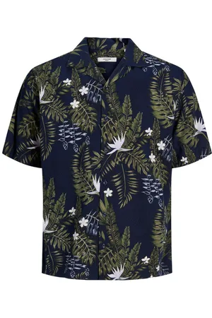 JACK & JONES Chemise à Manches Courtes Avec Un Col Cranté Et Une Coupe Droite Jack & Jones Premium Bleu Marine Imprimé Floral - Marine