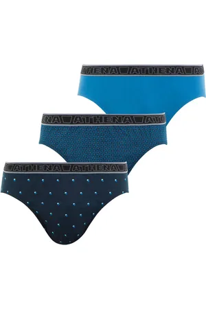 ATHENA Lot De 3 Slips Tonic En Coton Bleu Pétrole Et Bleu Marine à Motifs - Bleu