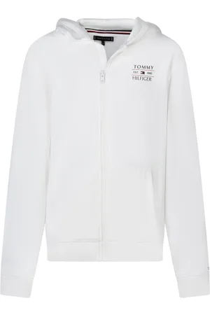 Tommy Hilfiger Sweat Junior Garçon Coton Mélangé Avec Manches Longues Et Col à Capuche Blanc - Blanc