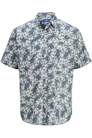 JACK & JONES Chemise Coton Avec Manches Courtes Et Col à Revers Bleue - Bleue