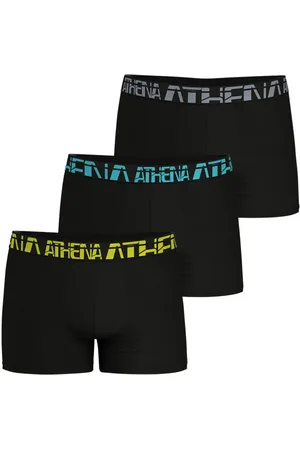 ATHENA Lot De 3 Boxers Classiques En Coton Noirs Avec Le Nom De La Marque Tricolore - Noirs