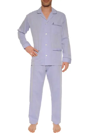 Christian cane Pyjama Long Coton Avec Manches Longues Et Col Cubain Ciel - Ciel