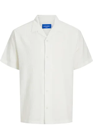 JACK & JONES Chemise Coton Avec Manches Courtes Et Col Français Blanche - Blanche