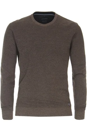 Casa Moda Pull Coton Mélangé Avec Manches Longues Et Col Rond Marron Chiné - Marron