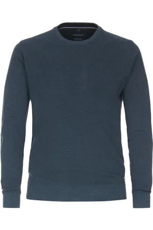 Casa Moda Pull Coton Mélangé Avec Manches Longues Et Col Rond Pétrole Chiné - Pétrole