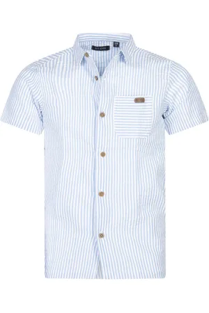 Blue Seven Chemise à Col Français Junior Garçon En Coton Avec Des Manches Courtes Ciel Rayée - Ciel