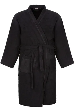 Adamo Peignoir Long Joey En Coton Noir Col Croisé