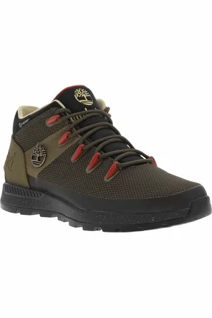 Timberland Bottines Olive En Mesh Avec Languette Noire Et Jaune Logotypée - Olive