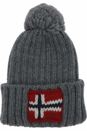 Napapijri Bonnet Tricoté En Laine Mélangée Gris Clair Avec Un Pompon Sur Le Dessus - Gris Clair