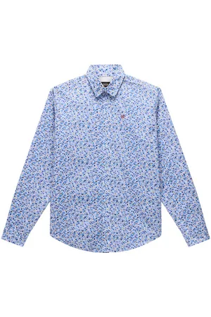 Napapijri Chemise Coton Avec Manches Longues Et Col Français Bleue - Bleue