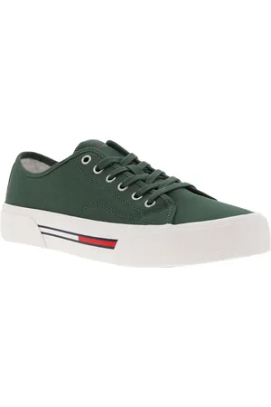 Tommy Hilfiger Baskets Basses En Toile De Coton Vert à Semelle Vulcanisée - Vert