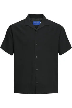 JACK & JONES Chemise Coton Avec Manches Courtes Et Col Français Noire - Noire