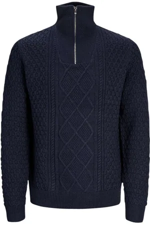 JACK & JONES Pull Premium Avec Manches Longues Et Col Camionneur Bleu Bleu Marine Point Perles - Marine