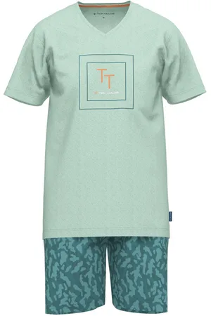 TOM TAILOR Pyjama Court En Coton Ciel Et Camouflage à Coupe Droite Et Col V - Bleu