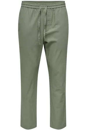 Only & Sons Pantalon Chino Crop Coupe Slim En Coton Et Lin Mélangé Vert Tilleul à Taille élastiquée - Tilleul