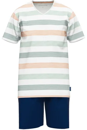 TOM TAILOR Pyjama Court En Coton Rayé Pastel à Coupe Droite, Col En V - Multicolore