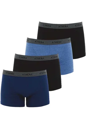 ATHENA Lot De 4 Boxers En Coton Stretch Noir, Bleu Denim Et Bleu Marine - Multicolore