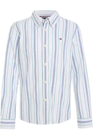 Tommy Hilfiger Chemise Junior Garçon Coton Avec Manches Longues Et Col Français Ciel Rayée - Ciel