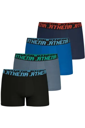 ATHENA Lot De 4 Boxers En Coton Multicolores Unis à Coupe Fermée Et Taille élastiquée