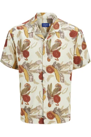 JACK & JONES Chemise Premium Avec Manches Courtes Et Col Cubain Blanche Et Rouge - Blanche Et Rouge