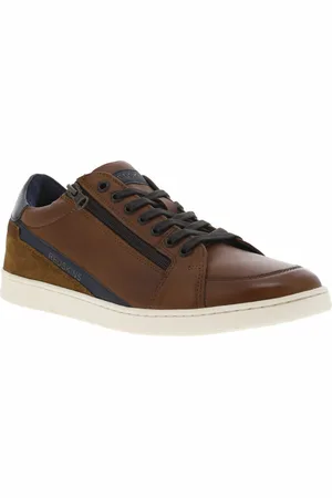 Redskins Sneakers En Cuir Cognac Et à Lacets Plats Et Zip - Cognac