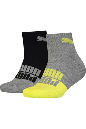 PUMA Lot De 2 Chaussettes Mi Hautes En Coton Gris, Noir Et Jaune - Multicolore