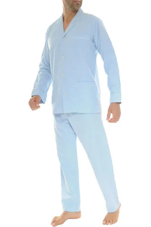 Christian cane Pyjama Long Coton Avec Manches Longues Et Col Cubain Ciel - Ciel