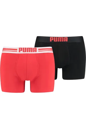 PUMA Lot De 2 Boxers Placed Logo En Coton Stretch Rouge Et Noir - Rouge