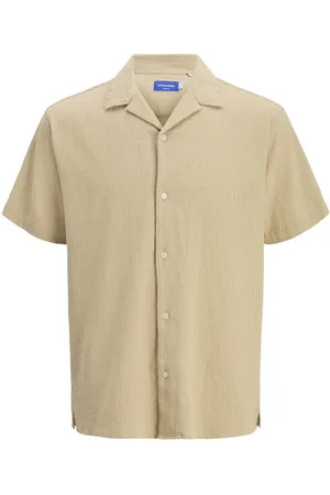 JACK & JONES Chemise Coton Avec Manches Courtes Et Col Cubain Beige - Beige
